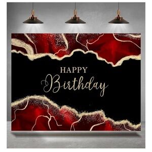 Happy Birthday Marble Black and Red Backdrop ,5 x 7, GlitterFluid Marble